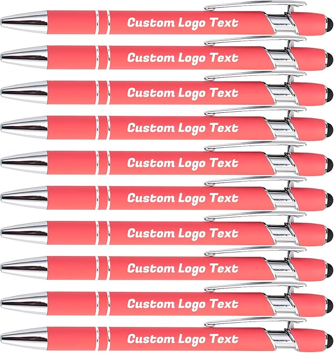 HEYZARDA Personalized Pens with Name Text Logo Custom Ballpoint Pen for Business Office Events with Stylus for Touchscreen 50 Pcs Peach