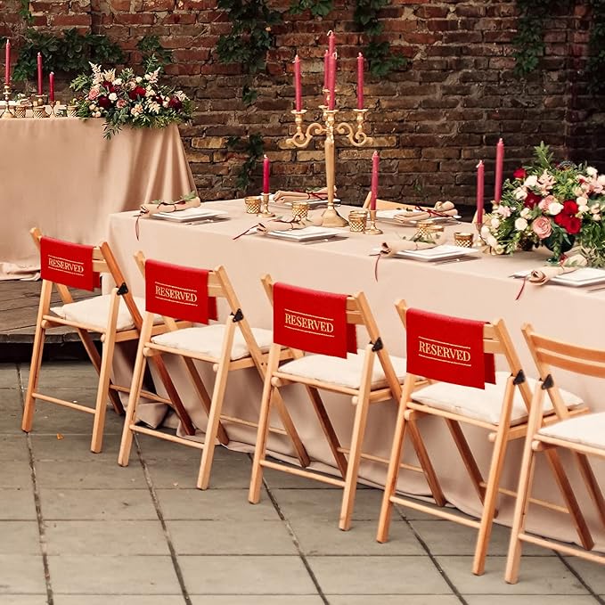 Buryeah 12 Pcs Reserved Seating Signs for Chairs Church Pew Reserved Chair Signs Placeholder with Printed Words for Weddings Parties Celebrations Receptions Church or Event (Red)