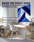 PebblingQ Felt Wall Tiles Bulletin Board, Marine Blue White Panels, Modular Decorative Boards for Home Office, Kids Room, Nursery, DIY Geometric Art Display, 18 Pack 11.8" Triangle Tiles (Marine)