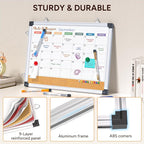 Monthly Dry Erase Board and Cork Board Combo for Wall, 17"x13" Reversible Hanging Dry Erase Board, Double Sided White Board with Aluminum Frame for Planning, Office, Kitchen, School, Home