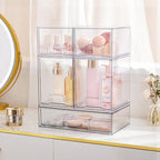 Vtopmart Clear Stackable Storage Drawers Set of 4, Plastic Organizer Bins for Makeup, Cosmetics, Beauty Supplies,Ideal for Vanity, Bathroom,Cabinet,Pantry Organization