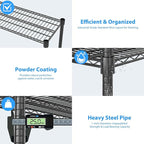 Homdox 5 Tier Heavy Duty Metal Wire Shelving with Wheels, 3000 lbs Capacity Garage Storage Rack, Rolling Industrial Storage, Adjustable Commercial Shelves for Kitchen, Warehouse, 18"x60"x82", Black
