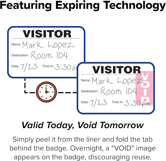 Threshold Tab-Expiring Visitor Badge Sign-in Book (500 Badges) | Name Tag Stickers | Hospital, Office & Secretary Supplies | School Visitor Passes | Visiting Tag for Hospital | Expiring Badges