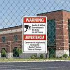 SmartSign 18 x 12 inch “Warning - Audio & Video Surveillance On Duty At All Times” Bilingual Sign, 63 mil Laminated Rustproof Aluminum, Red, Black and White, Made in USA