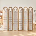 Aletheiawu 6 Panel Room Divider Wall Shoji Screen, Japanese Wood Room Divider for Room Separation, Folding Privacy Screen, Portable Room Partition for Home Office Restaurant - Natural