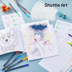 Shuttle Art Fineliner Colored Pens, 100 Colors 0.38mm Fine Point Pens with Stencils & Adult Coloring Books for Coloring, Drawing, Detailing, Writing Note Taking Calendar and Journal Art Projects
