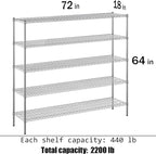 Regal Altair 18" Deep x 72" Wide x 74" Height Wire Shelving Kit | 5-Tier | NSF Commercial Storage Rack Unit