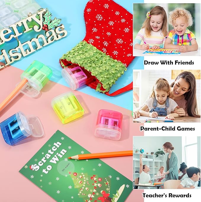 96 Pieces Pencil Sharpeners for Kids Colored Pencil Sharpeners Manual Double Hole Pencil Sharpener with Lid Hand Held Pencil Sharpener with Cover to Catch Shavings for School Office Home