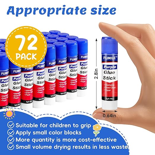 72 Pack Glue Sticks Bulk for Kids, Disappearing Purple Glue Sticks for Classroom and Teacher Supplies.Dries Clear, Non-Toxic, Washable, Back to School Supplies and Classroom Must Haves