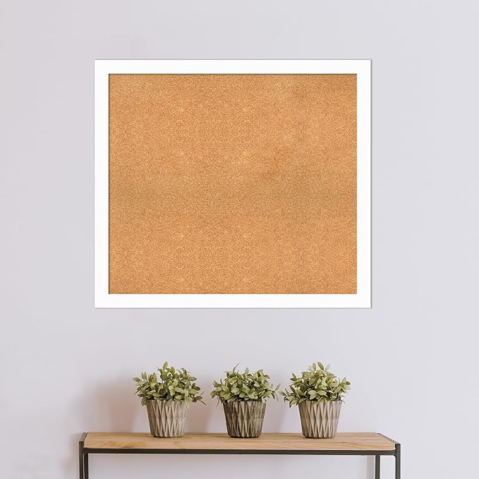 Amanti Art Natural Cork Board for Wall, 35x39 Vision Board with White Frame, X-Large Corkboard Office Decor for Home Organization, Casual Corkboard Pinboard to Display Items for Home Organization in