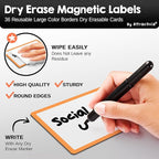 Attractivia Dry Erase Magnetic Labels 5.6 x 3.7 in, Color Borders, Large Dry Erase Magnets, 36-Pack, Erasable Write-On All-Purpose Labels, for Office, Kanban Boards, Education, Home, Whiteboard
