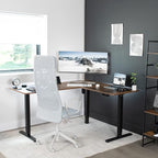 VIVO Electric Corner 63 x 55 inch L-Shaped Standing Desk, Memory Height Adjustment, Rustic Vintage Brown Top Black Frame, DESK-E3CTN
