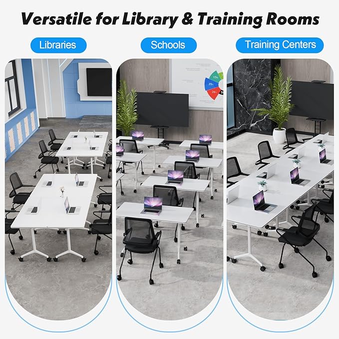 Goakwwuz Conference Room Table, Folding Conference Tables,Thicken Grey Tabletop,Flip Top Wooden Seminar Meeting Room Table for Conference Room Offices (2, White, 47.2“)