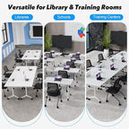 Goakwwuz Conference Room Table, Folding Conference Tables,Thicken Grey Tabletop,Flip Top Wooden Seminar Meeting Room Table for Conference Room Offices (8, White, 55.1”)