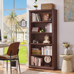 RWYHG 70" Walnut Tall Bookshelf Set of 2,5-Tier Thick Wooden Book Shelf with Adjustable Shelves,Free Standing Farmhouse Bookcase with Open Display Storage,Floor Vintage Bookshelves for Living Room