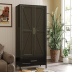 SUPEER Metal Wardrobe Cabinet with 1 Drawer and Hanging Rod, 70.9" H Metal Armoire Wardrobe Closet with Adjustable Shelf for Bedroom, Laundry Room, Home,Office,Installation Required,Black