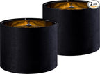 GO&SO Black Velvet Lamp Shades Set of 2 Medium Drum Lampshades -13" Top x 13" Bottom x 10" High(Spider) Traditional Fabric Lamp Shade for Table Lamps - Replacement Lampshade - Assembly Required
