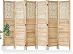 Svimi Folding Room Divider, 66.9 Inch 6 Panels Wood Carved Privacy Screens, Free Assembled Freestanding Portable Separation Wall for Home Office Bedroom (Natural)