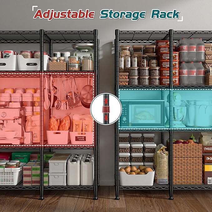 REIBII 78.4" W Storage Shelves Load 1500LBS, Metal Shelving 4-Tier Wire Shelving Unit Garage Shelving for Storage, Metal Shelves for Pantry Commercial Kitchen Garage, 11.8''D x 59''H,2P