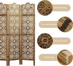 68.9Inch Folding Room Divider, 6 Panels Wood Carved Privacy Screens, Free Assembled Privacy Screen Decorative Partition for Home Office Restaurant (Dark Brown)