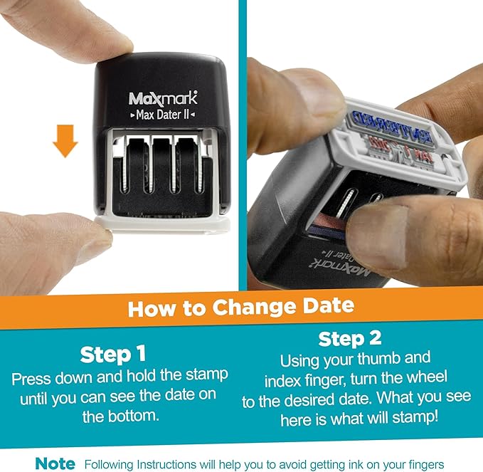 MaxMark Self-Inking Rubber Date Office Stamp with Posted Phrase & Date - Blue Ink (Max Dater II), 12-Year Band
