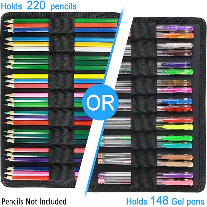 YOUSHARES Colored Pencil Case 220 Slots Pen Case Organizer With Handy Wrap & Zipper, Multilayer Holder for Prismacolor Colored Pencils & Gel Pen (Kitten)
