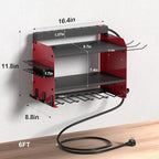 Power Tool Organizer Wall Mount with Charging Station, Garage Storage Rack for Cordless Drill, Tool Battery, Bit and Screwdriver, Utility Shelf with Power Strip and Hooks (3 Layer)
