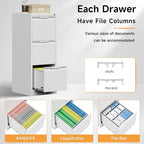 Bestoo 3-Drawer File Cabinet with Lock, Metal Filing Cabinet for Home Office, Vertical Filing Storage Cabinets, Fits File Folders, Letter/Legal/F4/A4 Size, Assembly Required (White)