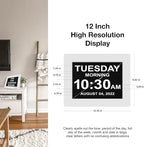 American Lifetime New 2026 Dementia Clock Large for Seniors, Digital Clock Large Display with Custom Alarms, Clock with Day & Date for Elderly, Number Digital Clock 12 Inches Black