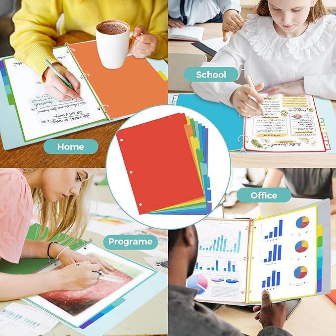 SUNEE 8 Tab Binder Dividers,Plastic Dividers for 3 Ring Binder,3 Ring Binder Dividers with Tabs for School Office Home Supplies,Bright Color, 2 Set
