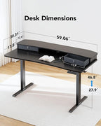HUANUO 60″ x 30″ Electric Standing Desk with 2 Drawers, C-Clamp Mount Compatible, Height Adjustable Computer Desk, Home Office Stand Up Desk with 4 Preset Heights & 2 Hooks, Black