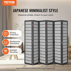VEVOR Room Divider, 6 Panel Japanese Room Divider, Folding Privacy Screen Indoor, Portable Partition Dividers and Decoration Screens, for Room Separation, Home, Office, Restaurant & Bedroom (Black)