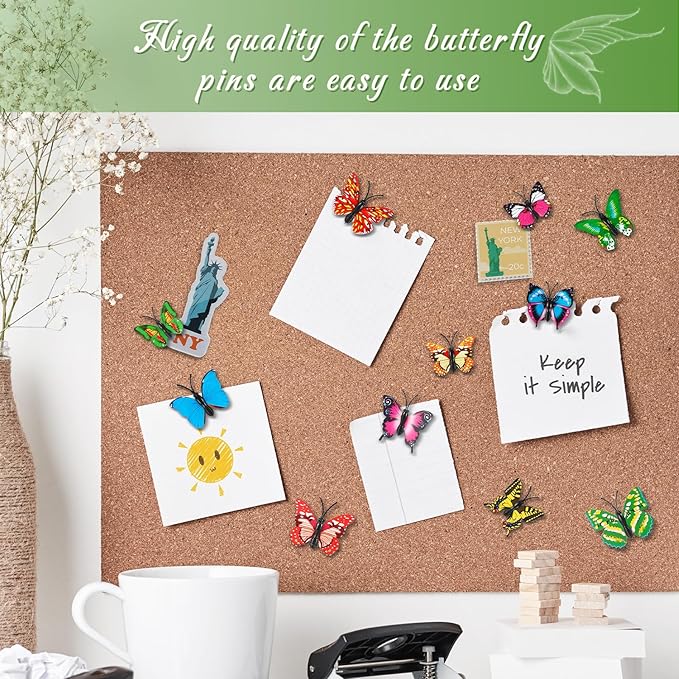 50Packs Butterfly Decorative Push Pins Blue Thumbtacks Cute Thumb Tacks Pushpins for Cork Board Bulletin Board Wall for Office Home Cubicle Decor Decorations Hanging