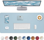 Leather Desk Pad Protector,Desk Mat,Large Mouse Pad, Non-Slip Desk Pad, Waterproof PU Leather Desk Blotter Mat, Desk Cover for Office and Home (Light Blue, 36" x 17")