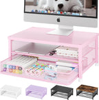 OPNICE Computer Monitor Stand Riser, Desk Organizer with Drawer, Laptop Stand, Office Desk Accessories & Workspace Desktop Organizers Storage for Office Supplies(Pink)