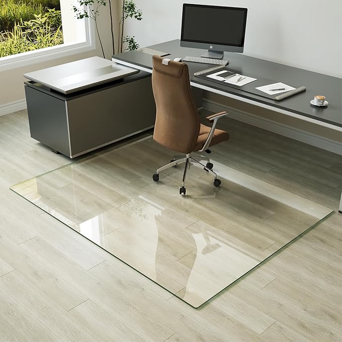 Koonmi Tempered Glass Chair Mat for Hardwood Floors & Carpets, 54" x 72“ Transparent Heavy Duty Office Floor Protector with Noise-Free Gliding Shatterproof for Home Office Desk