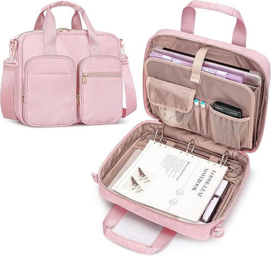 3 Ring Zipper Binder, 2 Inch Ring Binder Organizer Bag with Shoulder Strap Fits 13 Inch Laptop and 500 Sheets, Pink (Empty Bag Only)