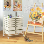 LDAILY 12 Drawer Rolling Storage Cart, Craft Cart Organizer on Wheels w/Metal Frame, Large Capacity & Smooth Drawer, Rolling Cart w/Drawers for Classroom, Office