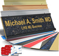 Personalized Name Plate with Choice of Mounting Holders for Walls, Doors, Cubicles, Hanging and More - Custom Charocaol Marble Plastic Gold Letters - USA Made 2x10 - S6
