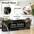 Personalized Name Plate for Desk, Custom Acrylic Desk Name Sign, Office Appreciation Gifts for Women Men Coworkers Boss Teacher Employee (Black Marble)