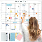Own the Year GIANT UNDATED Wall Calendar | 4ft x 3ft Full-Year Reusable Dry Erase Planner, Jumbo Whiteboard Wall Calendar with Markers, Includes Stickers & Mounting Kit, Large Quarterly Layout for Home or Office