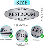 Restroom Sign Sticker for Business & Home, Self-Adhesive Brushed Silver Elegant Bathroom Signs for Door, Durable & Waterproof Unisex Restroom Signage for House Toilet, Office, Store, Shop