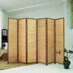 Loomveil 6 Panel Room Divider Folding Privacy Screen,67 inch Bamboo Panel Divider for Home Partition,Brown