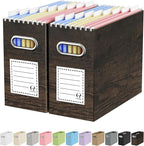 Oterri Cardboard File Organizer Box for Hanging File Folders Letter Size,File Box for Computer Desk,File Cabinet,Working Home,Office,Classroom (Brown Wood Grain Print, Letter Size - 2 Packs)