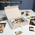 Sprsthai 5x7 Archival Photo Storage Box with Lid – Stackable Memory Keepsake Organizer for Photos, Certificates, Jewelry & Scrapbooking Supplies Beige