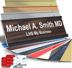Custom Name Plate for Doors, with Choice of Mounting Holders for Walls, Doors, Cubicles, Hanging and More - Personalized Natural Teak Plastic White Letters - USA Made 2x6 - N7