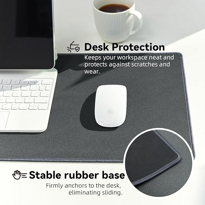 Reniteco Waterproof Large Gaming Mouse Pad with Durable Stitched Edges, Non-Slip Rubber Base, Grainy Jacquard Mouse Mat Desk Pad for Home Office Gaming, 35.4''x15.7''x0.12'', Deep Gray