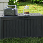Decksplore 75 Gallon Outdoor Storage Box with Wheels, Waterproof Lockable Resin Deck Box Patio Storage Bin for Pool Accessories Cushion Furniture, Garden Tools, UV-Resistant Outside Delivery Black