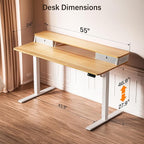 Kingant 55 x 24 Inch Electric Standing Desk with Dual Drawers, Height Adjustable Sit to Stand Computer Desk with Storage Shelf and C-Clamp Mount Compatibility for Home Office, Nature