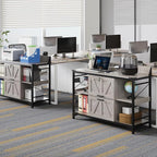 AesthLife 44" File Cabinet for Home Office, Wood Filing Credenza with Built-In Power Outlet, 2 Drawer File Cabinet with Lock, 4 Open Shelves, Metal Shelf, Adjustable Drawer fit to Legal/Letter/A4 Size